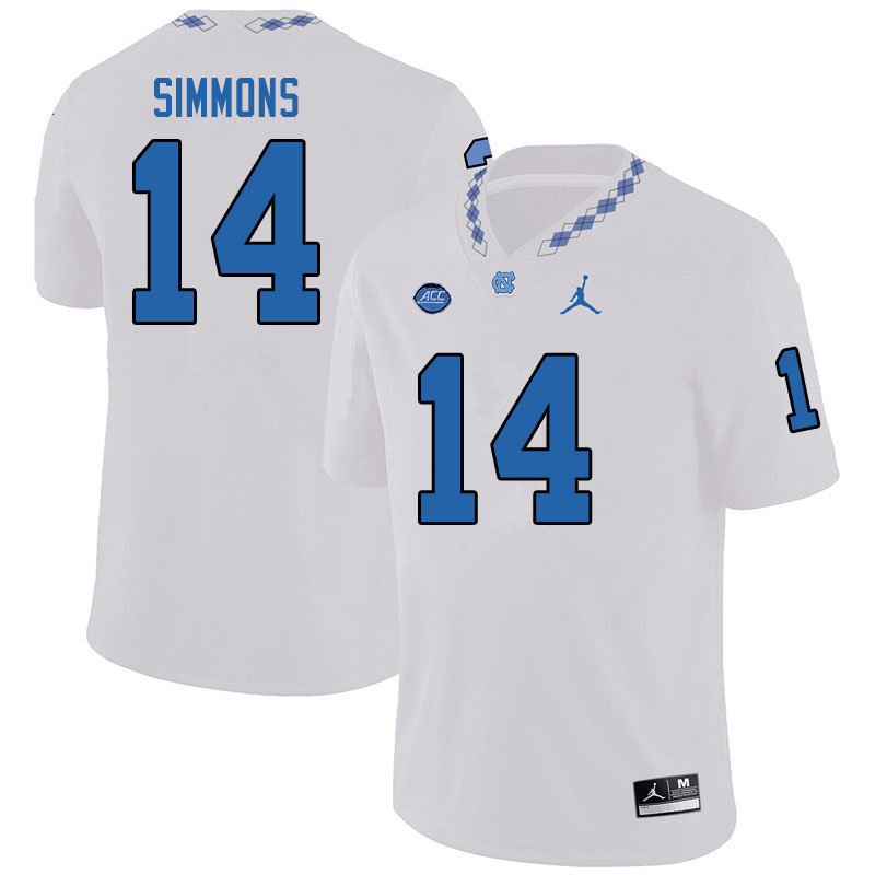 Jordan Brand Men #14 Emery Simmons North Carolina Tar Heels College Football Jerseys Sale-White